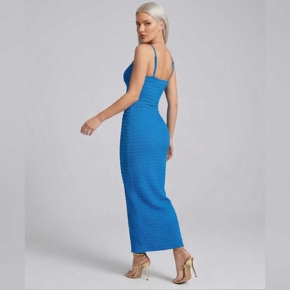 Boho Rippled Texture Cut-Out Maxi Dress Blue - Picture 3 of 11
